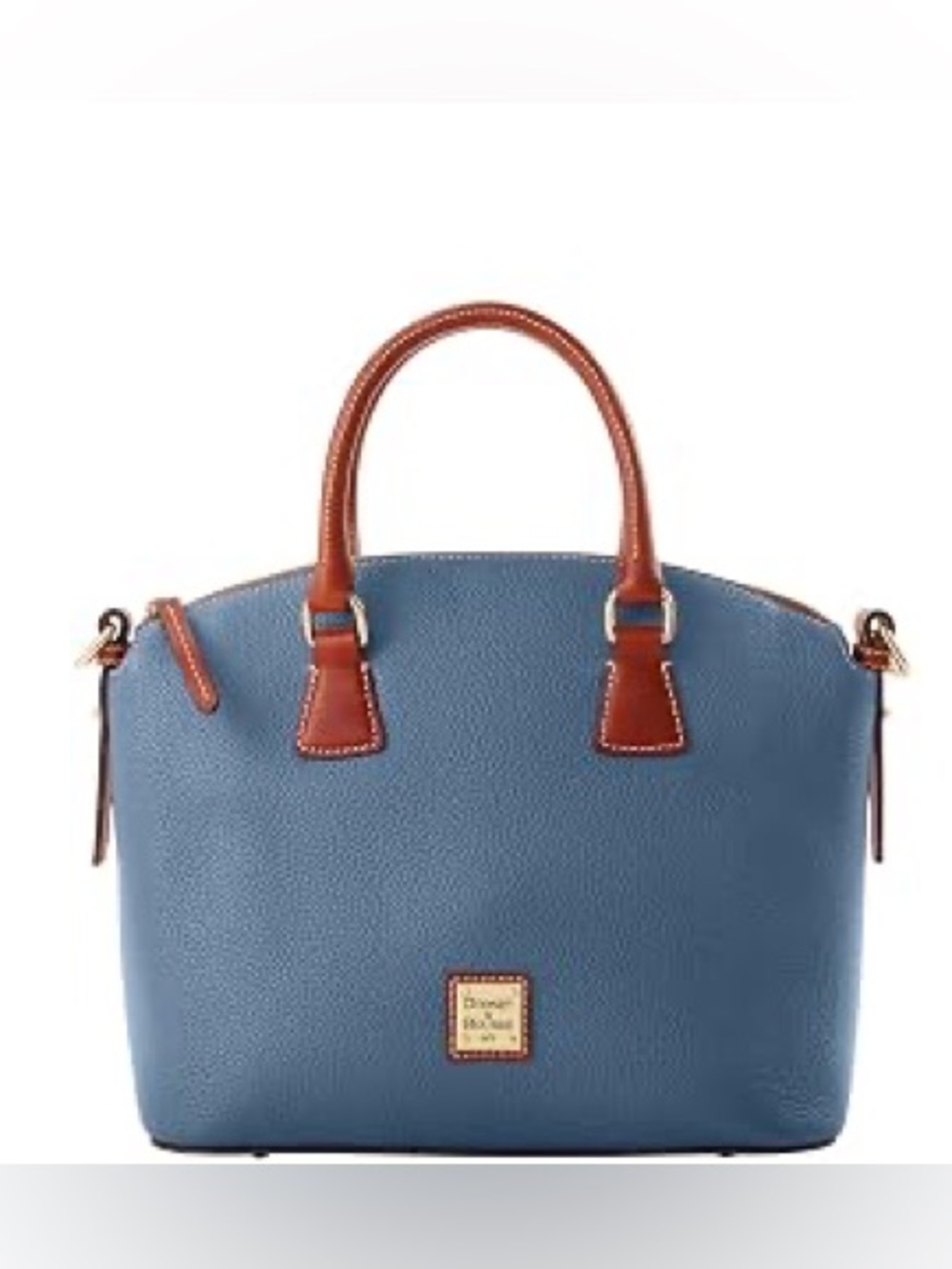 Dooney & Bourke Blue Leather Satchel with Brown Trim